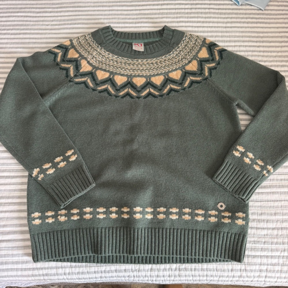 Kari Traa Wool Blend Fair Isle Sweater Green Nordic Knit Pullover XL
